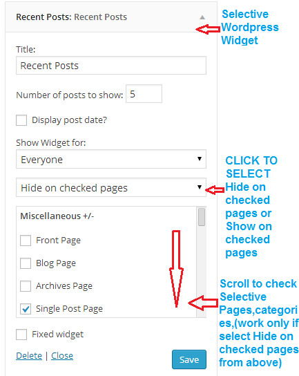 show or hide wordpress widgets on selective pages or categories