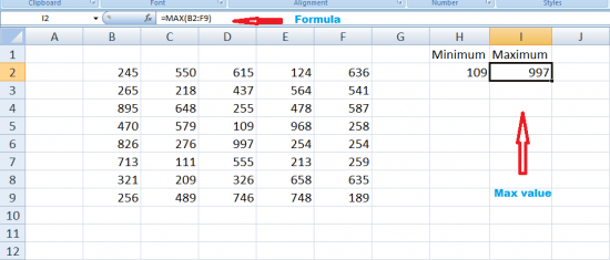 Find range in excel using Max function