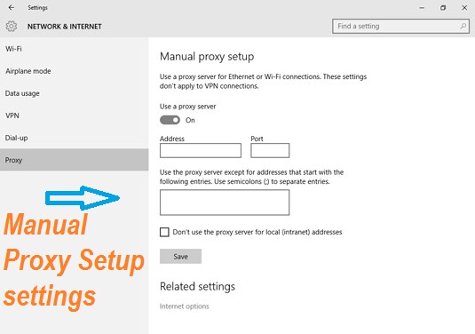 manual proxy setup settings in windows 10