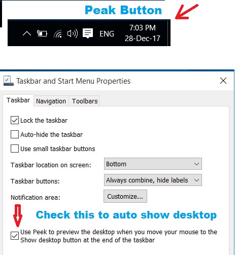 hide the peak button in windows 10 taskbar