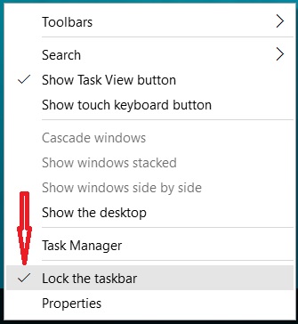 lock the taskbar in windows 10