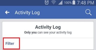facebook activity log search history page on smartphone