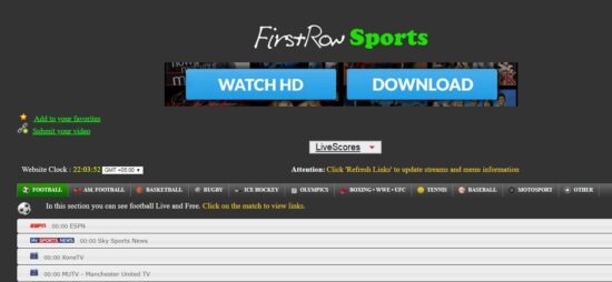 First Row Sports free sports channel